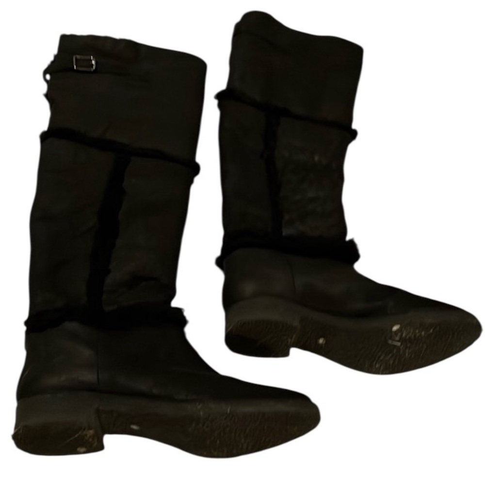 Diane Von Furstenberg size 10 black leather shearling lined over the knee boots